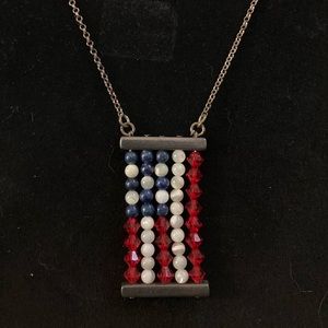 Sterling Silver and Beaded American Flag Necklace